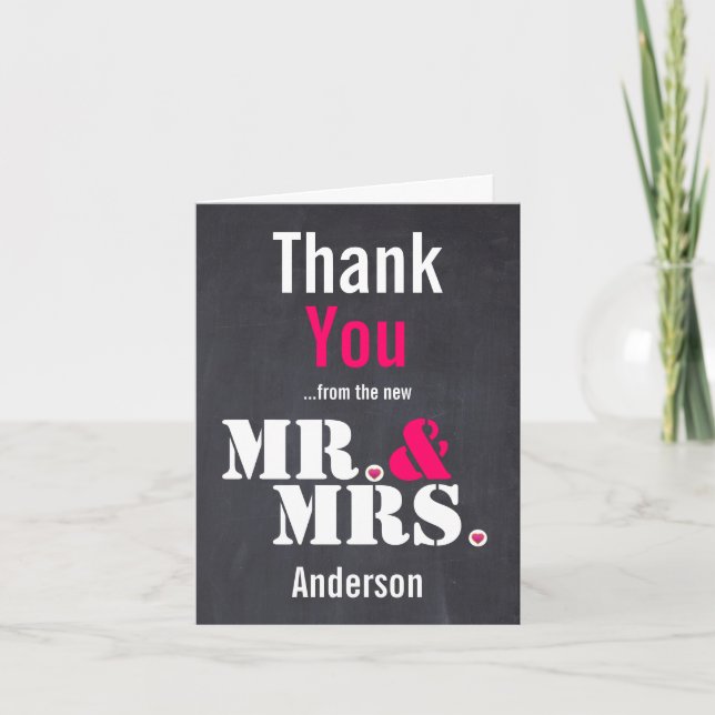 Mr. & Mrs. Modern typography wedding Thank you Card (Front)