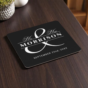 Mr Mrs Monogram Black White Wedding  Square Paper Coaster
