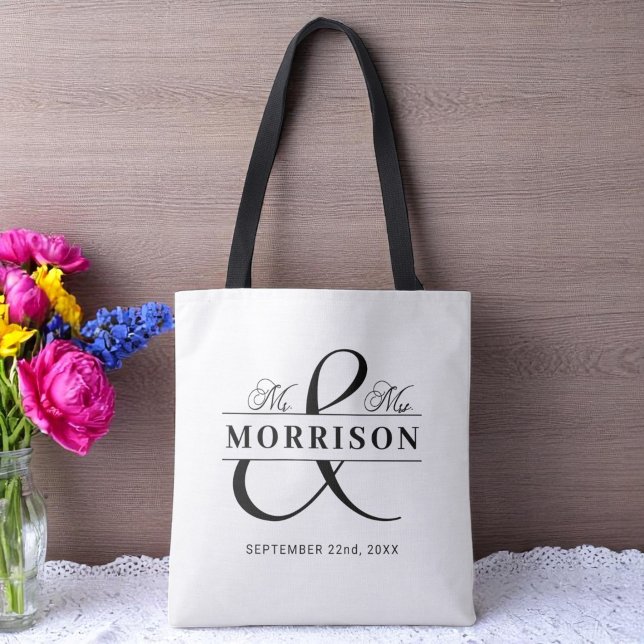 Mr Mrs Monogram Black White Wedding  Tote Bag (Creator Uploaded)