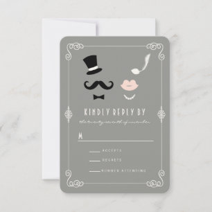 Mr & Mrs Moustache And Lips Vintage Chic Wedding RSVP Card