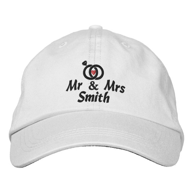 Mr & Mrs Name and Wedding Rings, Bride,Modern  Embroidered Hat (Front)