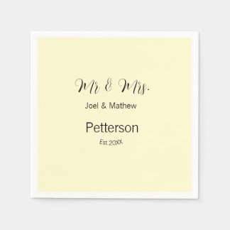 mr & mrs name est year wedding couple simple yello napkin