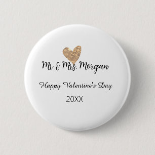 Mr & Mrs name happy Valentine's day gold heart 2 Inch Round Button