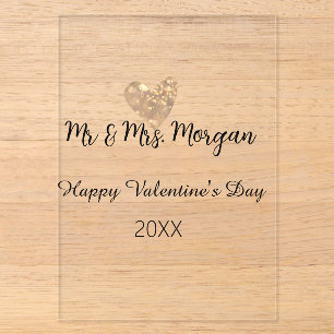 Mr & Mrs name happy Valentine's day gold heart Acrylic Invitations