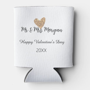 Mr & Mrs name happy Valentine's day gold heart Can Cooler