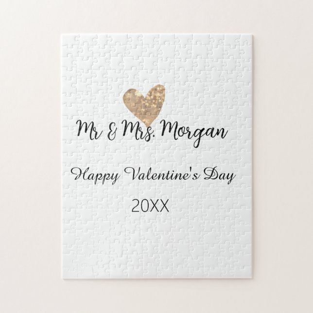 Mr & Mrs name happy Valentine's day gold heart  Jigsaw Puzzle (Vertical)