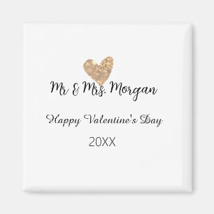 Mr & Mrs name happy Valentine's day gold heart Magnet