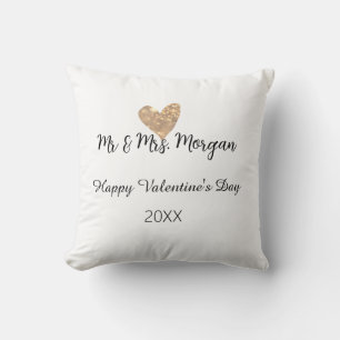 Mr & Mrs name happy Valentine's day gold heart  Throw Pillow