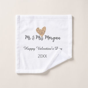 Mr & Mrs name happy Valentine's day gold heart  Wash Cloth