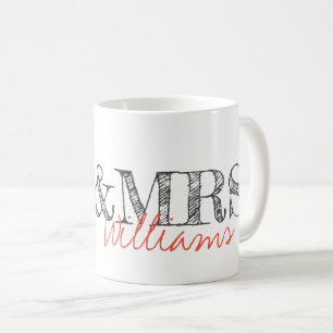 Mr & Mrs NAME Modern Typography Newlyweds Wedding Coffee Mug