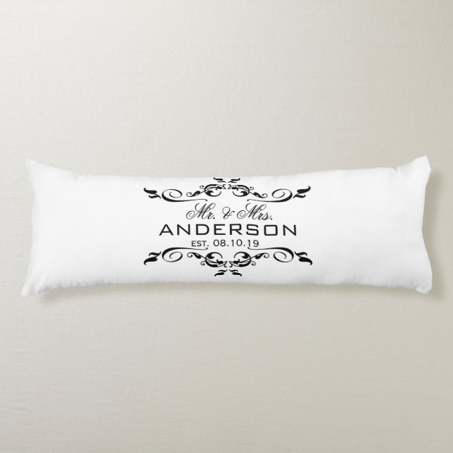 Mr. & Mrs. Name Personalized Wedding Date Gift Body Pillow (Front)