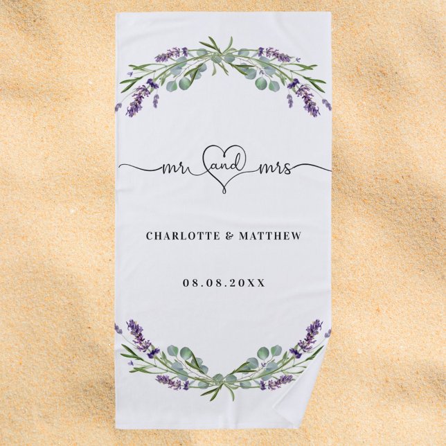 Mr mrs newly weds lavender wedding beach towel (Creator Uploaded)