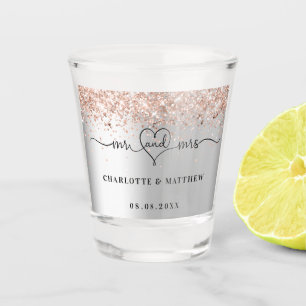 Mr mrs newly weds silver rose gold wedding shot glass