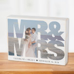 Mr Mrs Newlywed Photo Wedding Wooden Box Sign<br><div class="desc">Unique and special keepsake wooden box sign for the newlyweds featuring your wedding day photo in a frame formed by "Mr & Mrs" in large bold typography. Add your first names and wedding date in simple modern typography.</div>