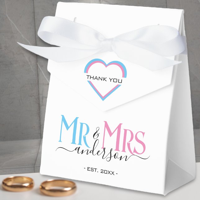 Mr & Mrs Newlywed Wedding Favour Thank You Favor Box (pink and blue mr and mrs thank you wedding favor box)