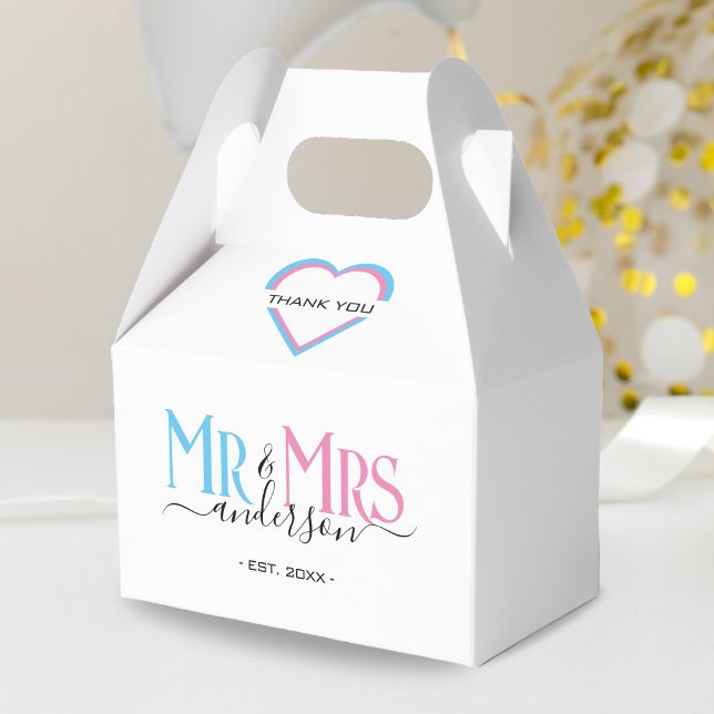 Mr & Mrs Newlywed Wedding Favour Thank You Favor Box (pink & blue mr and mrs thank you wedding favor box)