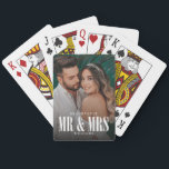 Mr & Mrs Newlyweds Photo Playing Cards<br><div class="desc">Modern Newlywed Photo Wedding Favour Playing Cards. Design featuring single photo and typography script mr&mrs in trendy lettering. Personalize further with a name.</div>