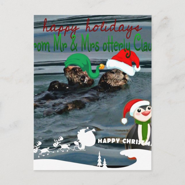 Mr & Mrs Otterly Claus Holiday Gift Postcard (Front)