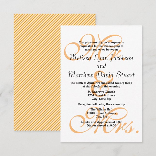 Mr. & Mrs. Peach - 3x5 Wedding & Reception Invite (Front/Back)