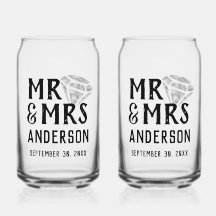 Mr & Mrs Personalized Beer Glass Can Set