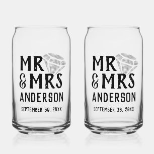 Mr & Mrs Personalized Beer Glass Can Set