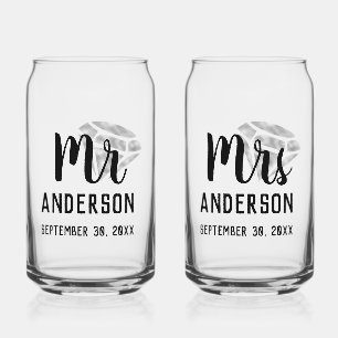 Mr & Mrs Personalized Beer Glass Can Set