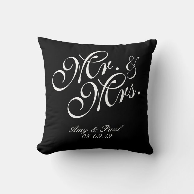 Mr.&Mrs.Personalized Black Throw Pillow (Front)