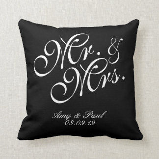 Mr.&Mrs.Personalized Black Throw Pillow