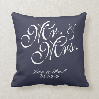 Mr.&Mrs.Personalized Blue Throw Pillow