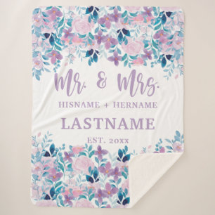 Mr & Mrs Personalized Sherpa Blanket with Flowers