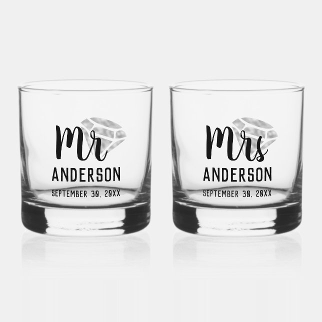 Mr & Mrs Personalized Stemless Whisky Glass Set (Front)
