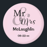 Mr & Mrs Personalized Wedding Couple Names Date Magnet<br><div class="desc">Personalized magnet for the happy couple featuring surname and wedding date.
Background colour is customizable.</div>