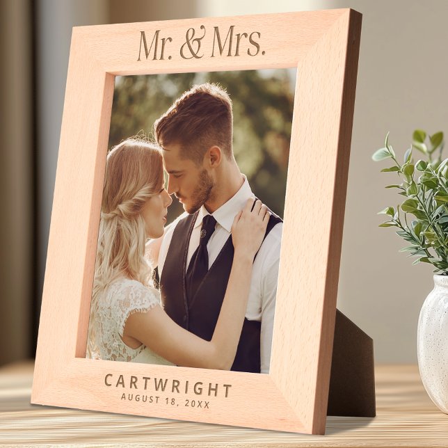 Mr Mrs Personalized Wedding Etched Frames (Shown on 8" x 10" portrait size)