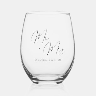 Mr. & Mrs.: Personalized Wedding Stemless Wine Glass
