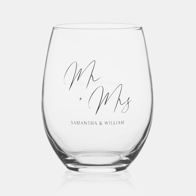 Mr. & Mrs.: Personalized Wedding Stemless Wine Glass (Front)