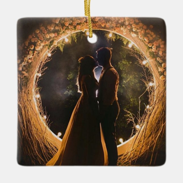Mr & Mrs Photo Bauble, First Christmas Married Ceramic Ornament (Front)