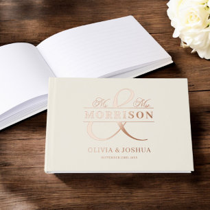 Mr Mrs Photo Beige Elegant Wedding Rose Gold Guest Book