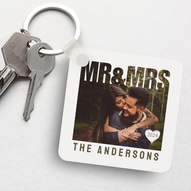 Mr & Mrs Photo Block Heart Anniversary Name Keychain (Mr & Mrs Photo Block Heart Anniversary Name Keychain
)