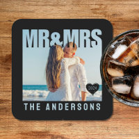 Mr & Mrs Photo Block Heart Anniversary Name