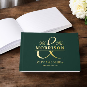 Mr Mrs Photo Emerald Green Elegant Wedding Gold Guest Book