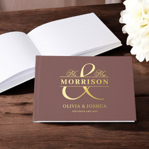 Mr Mrs Photo Terracotta Elegant Wedding Gold Guest Book
