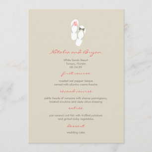 Mr & Mrs Pink Flip Flops Beach Wedding Menu Card