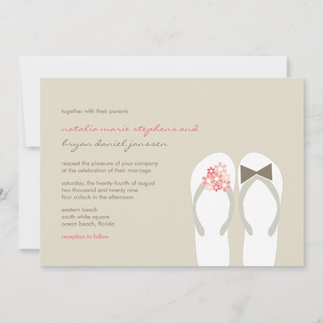 Mr & Mrs Pink Flip Flops Cute Beach Wedding Invite (Front)