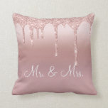Mr. & Mrs. Pink Glitter Elegant Wedding Throw Pillow<br><div class="desc">Beautiful pink satin-look glitter Mr. & Mrs.,  I love you pillow.  How pretty this would be on a bed or chase lounge in a bedroom.  One side is for-r the new Mr. and Mrs.  The other side has “I Love You” typography.</div>