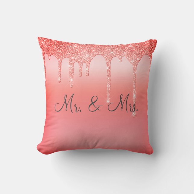 Mr. & Mrs Pretty Glitter Wedding Keepsake Elegant Throw Pillow (Front)