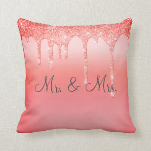 Mr. & Mrs Pretty Glitter Wedding Keepsake Elegant Throw Pillow