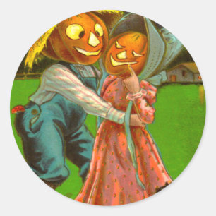 Mr. & Mrs. Pumpkin With Their Black Cat Classic Round Sticker