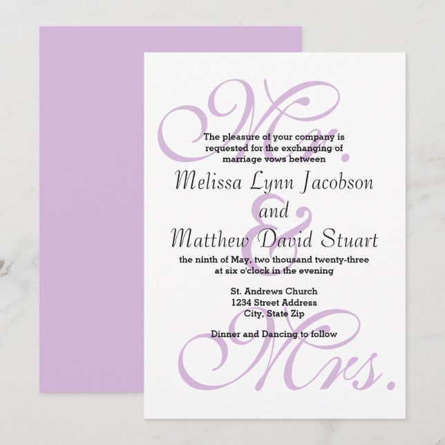 Mr. & Mrs. Purple - Wedding Invitation (Front/Back)