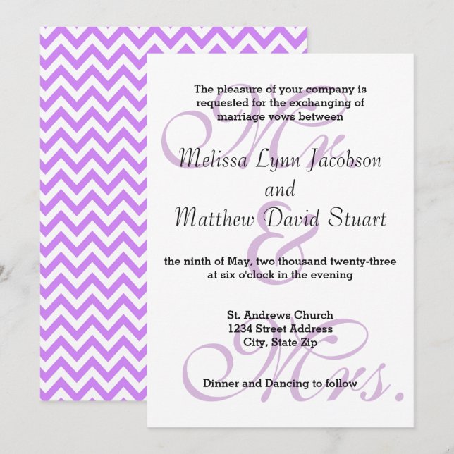 Mr. & Mrs. Purple - Wedding Invitation (Front/Back)
