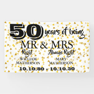 Mr Mrs Right Fun Golden 50th Anniversary Banner